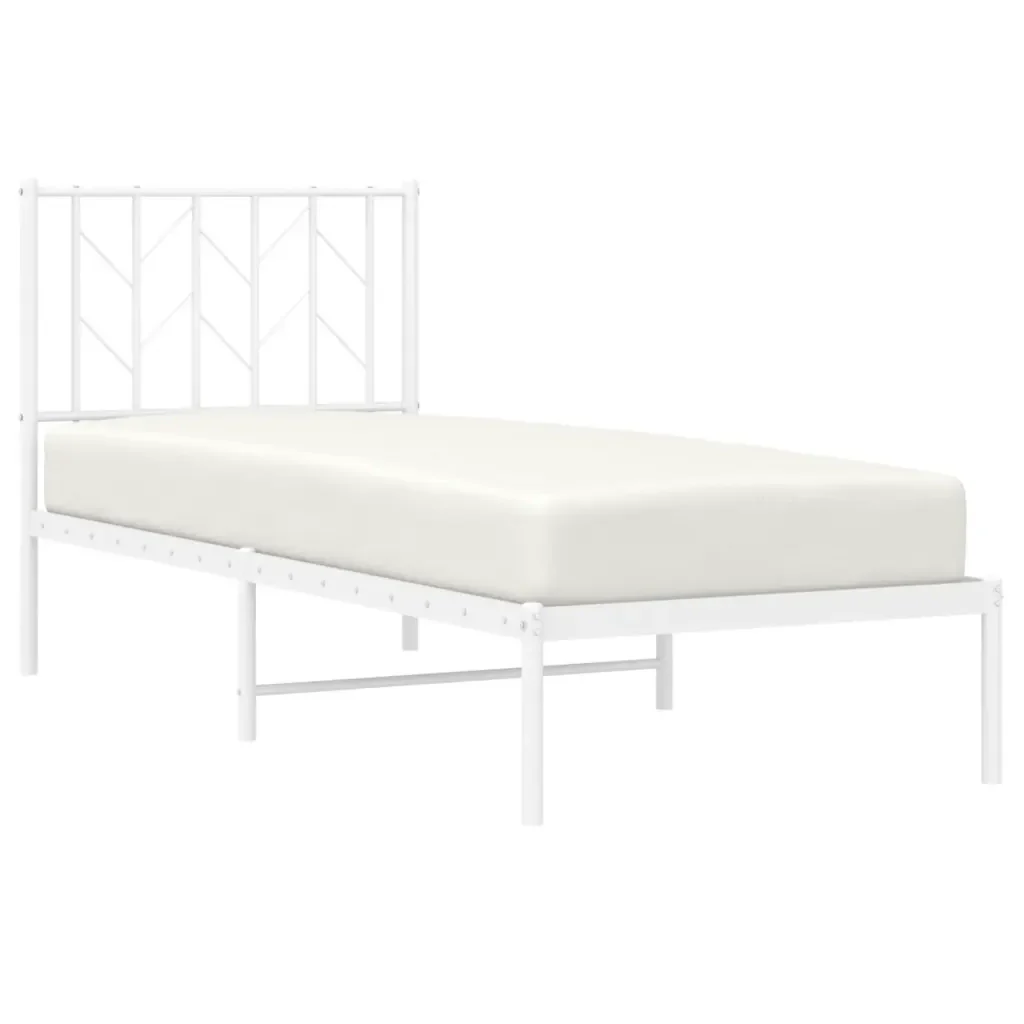 Letto singolo | Letto per adulti | Giroletto senza Materaso con Testiera Metallo Bianco 75x190 cm - Image 3