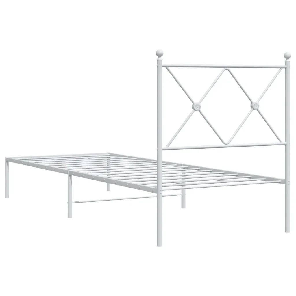 Letto singolo | Letto per adulti | Giroletto senza Materaso con Testiera Metallo Bianco 75x190 cm - Image 6