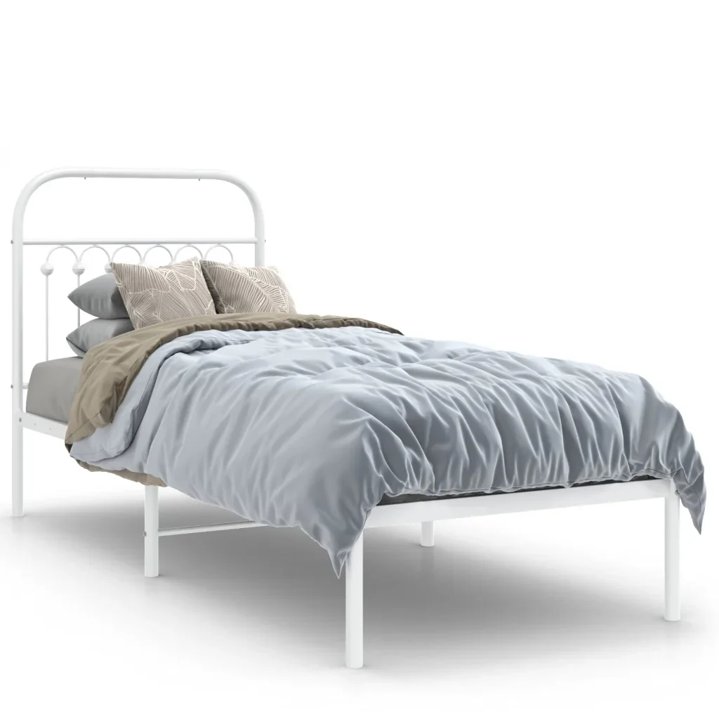 Letto singolo | Letto per adulti | Giroletto senza Materaso con Testiera Metallo Bianco 75x190 cm