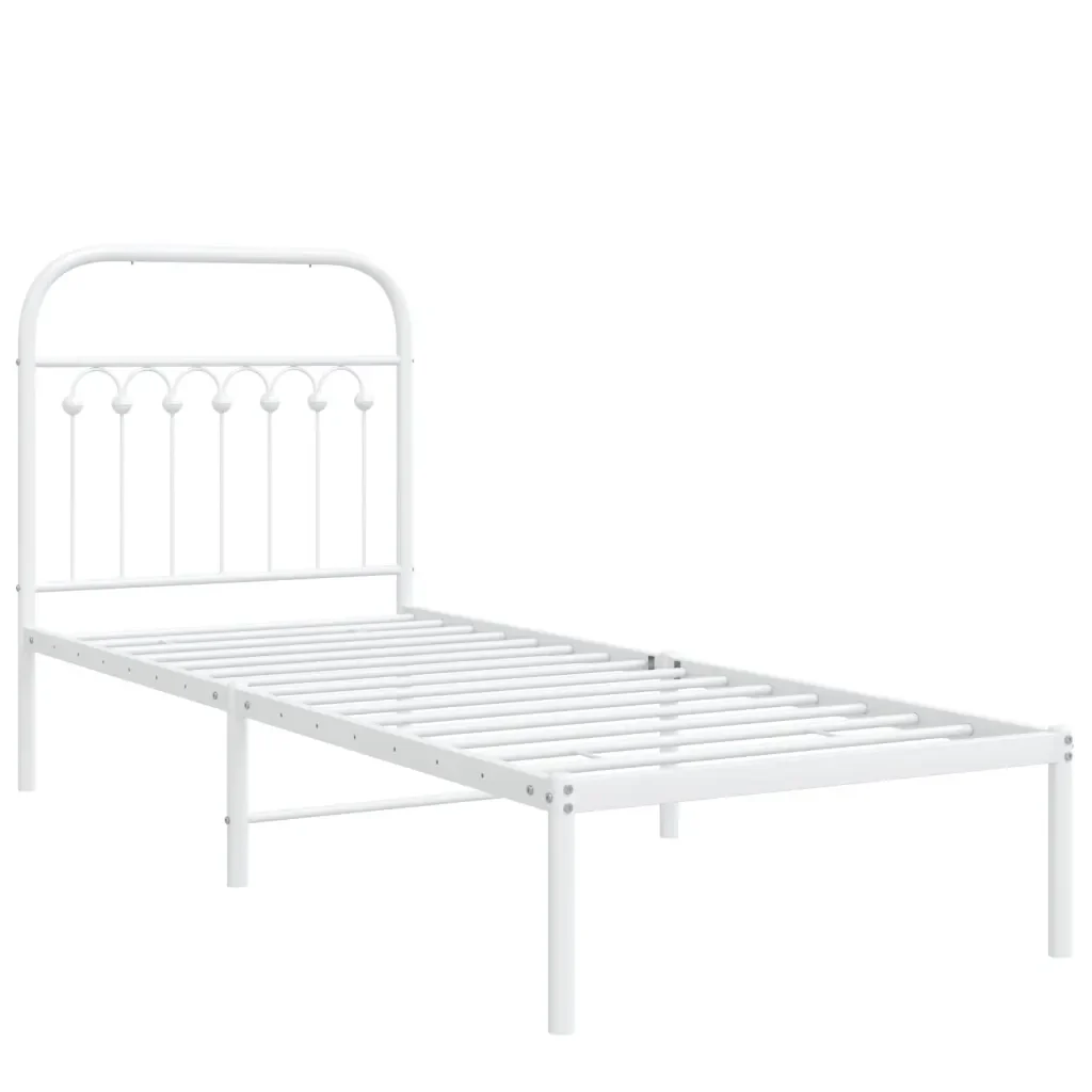 Letto singolo | Letto per adulti | Giroletto senza Materaso con Testiera Metallo Bianco 75x190 cm - Image 3