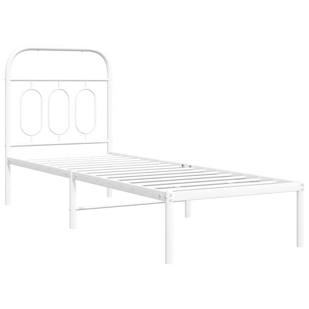 Letto singolo | Letto per adulti | Giroletto senza Materaso con Testiera Metallo Bianco 75x190 cm - Image 3