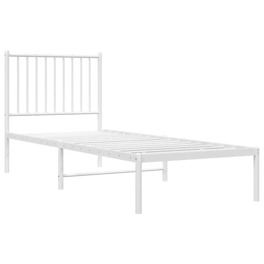Letto singolo | Letto per adulti | Giroletto senza Materaso con Testiera Metallo Bianco 75x190 cm - Image 3