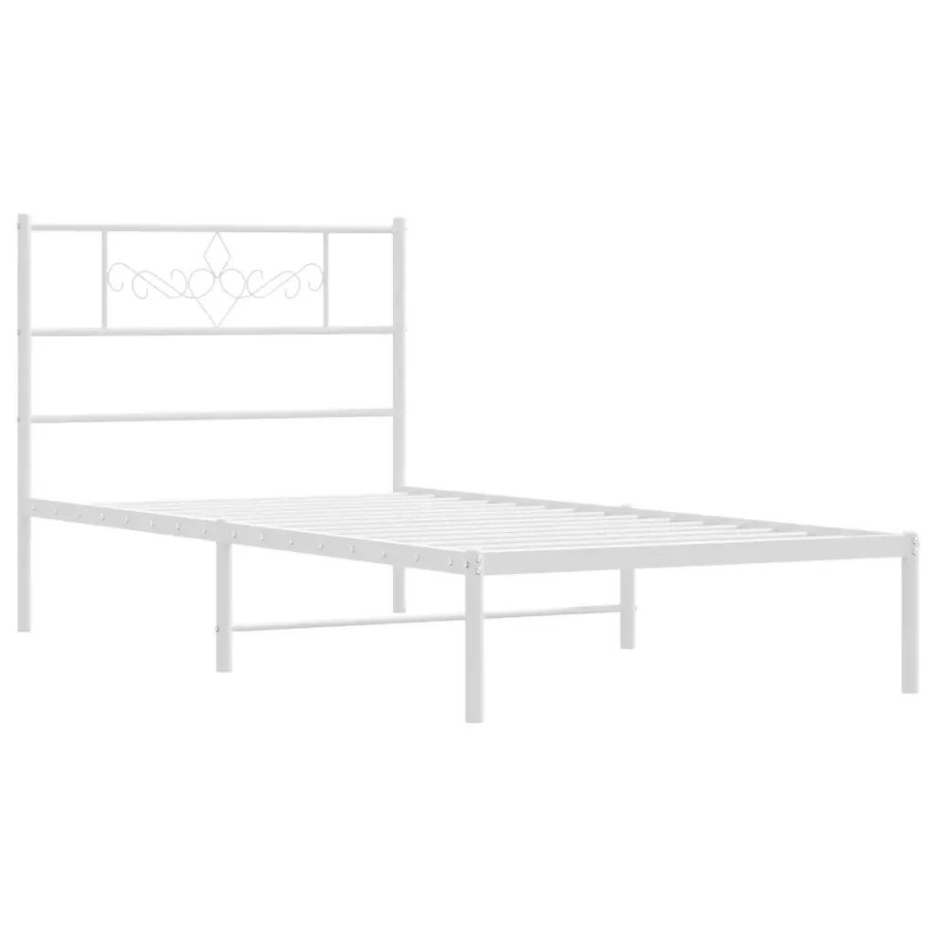 Letto singolo | Letto per adulti | Giroletto senza Materaso con Testiera Metallo Bianco 75x190 cm - Image 4