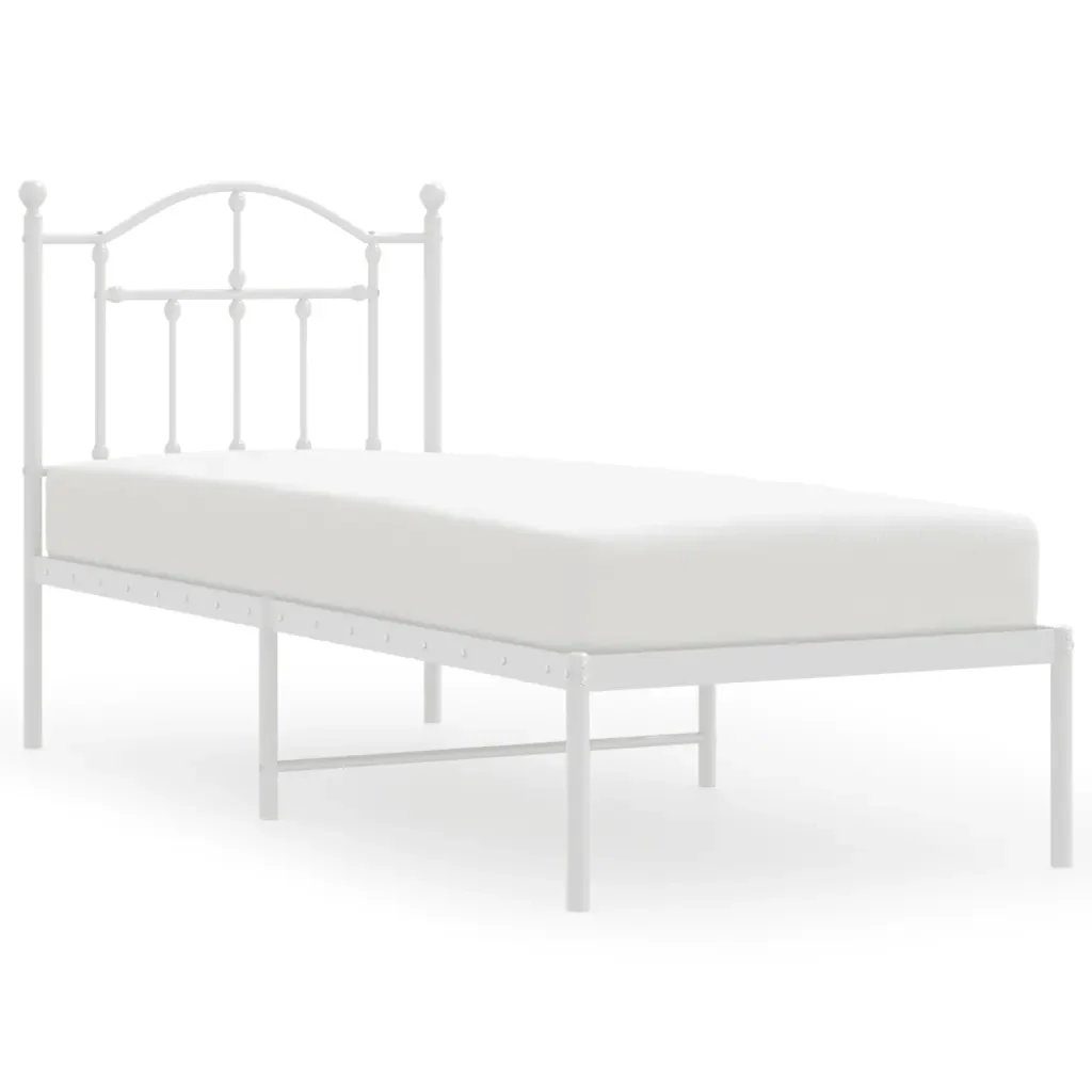 Letto singolo | Letto per adulti | Giroletto senza Materaso con Testiera Metallo Bianco 75x190 cm