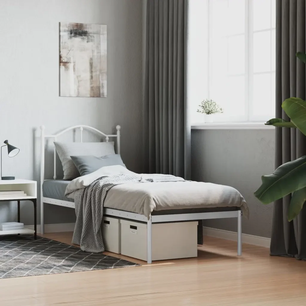 Letto singolo | Letto per adulti | Giroletto senza Materaso con Testiera Metallo Bianco 75x190 cm - Image 2