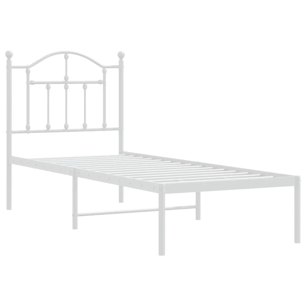 Letto singolo | Letto per adulti | Giroletto senza Materaso con Testiera Metallo Bianco 75x190 cm - Image 4