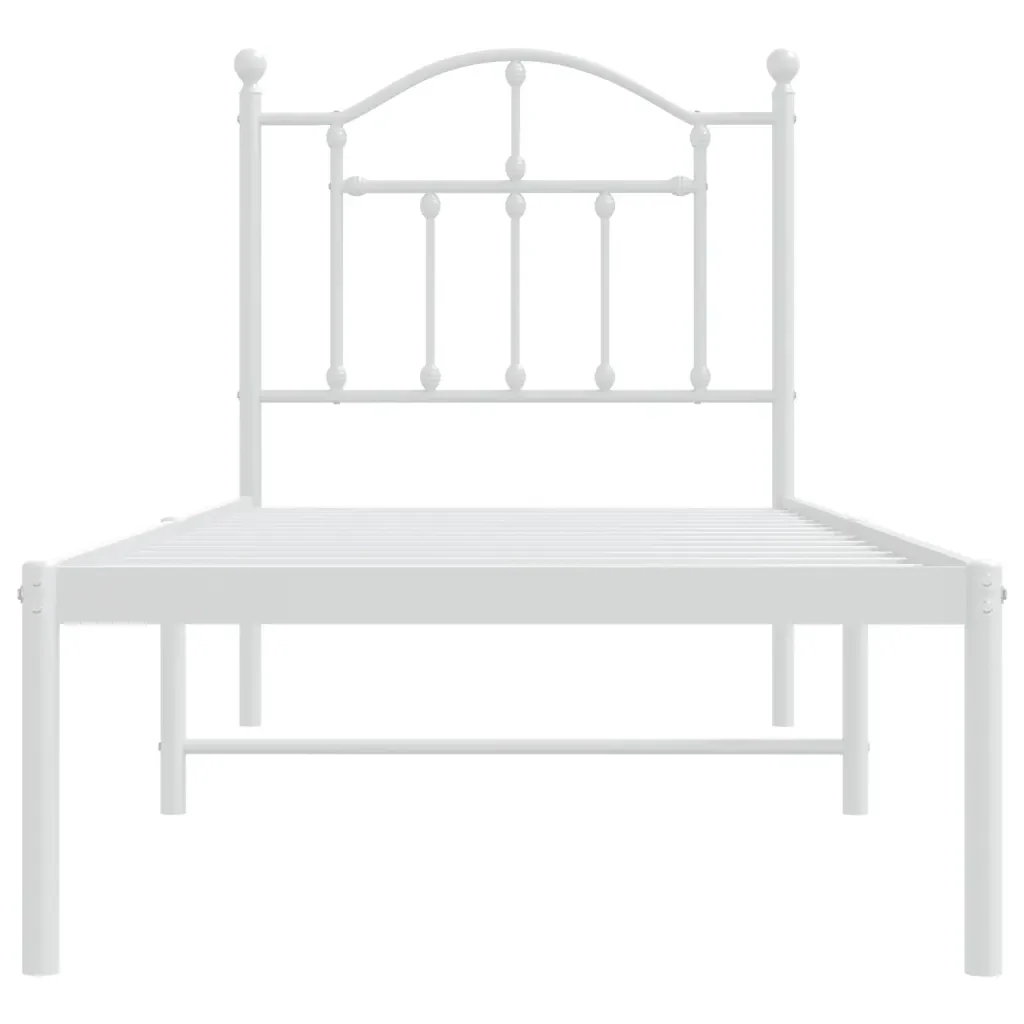 Letto singolo | Letto per adulti | Giroletto senza Materaso con Testiera Metallo Bianco 75x190 cm - Image 5