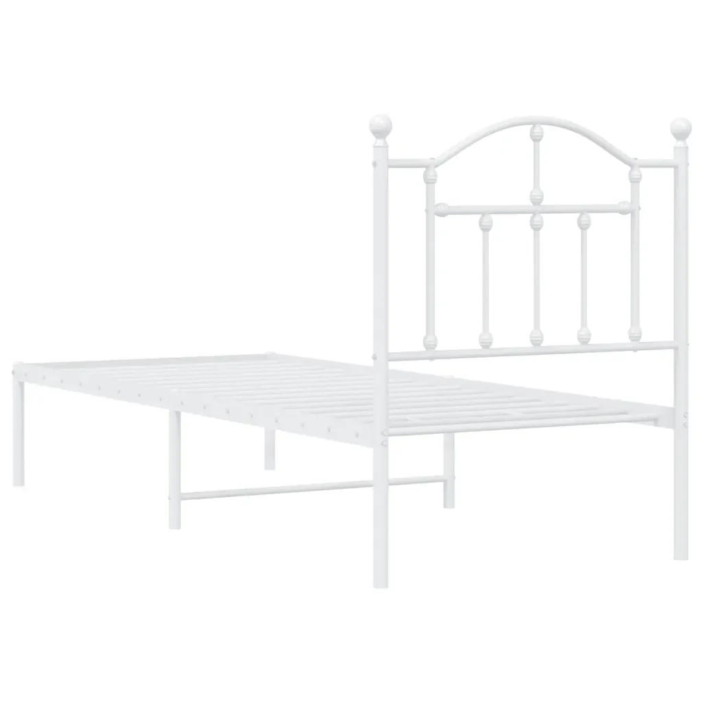 Letto singolo | Letto per adulti | Giroletto senza Materaso con Testiera Metallo Bianco 75x190 cm - Image 7