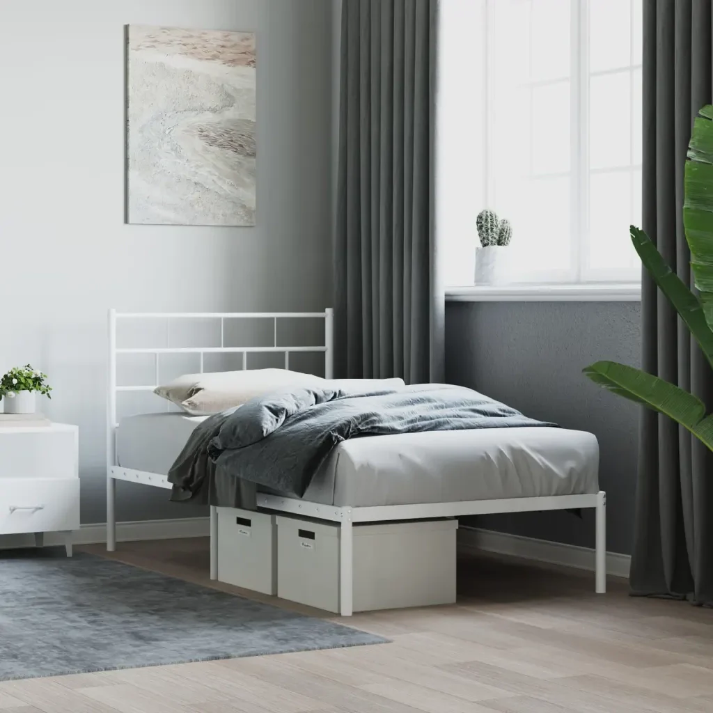 Letto singolo | Letto per adulti | Giroletto senza Materaso con Testiera Metallo Bianco 75x190 cm - Image 2