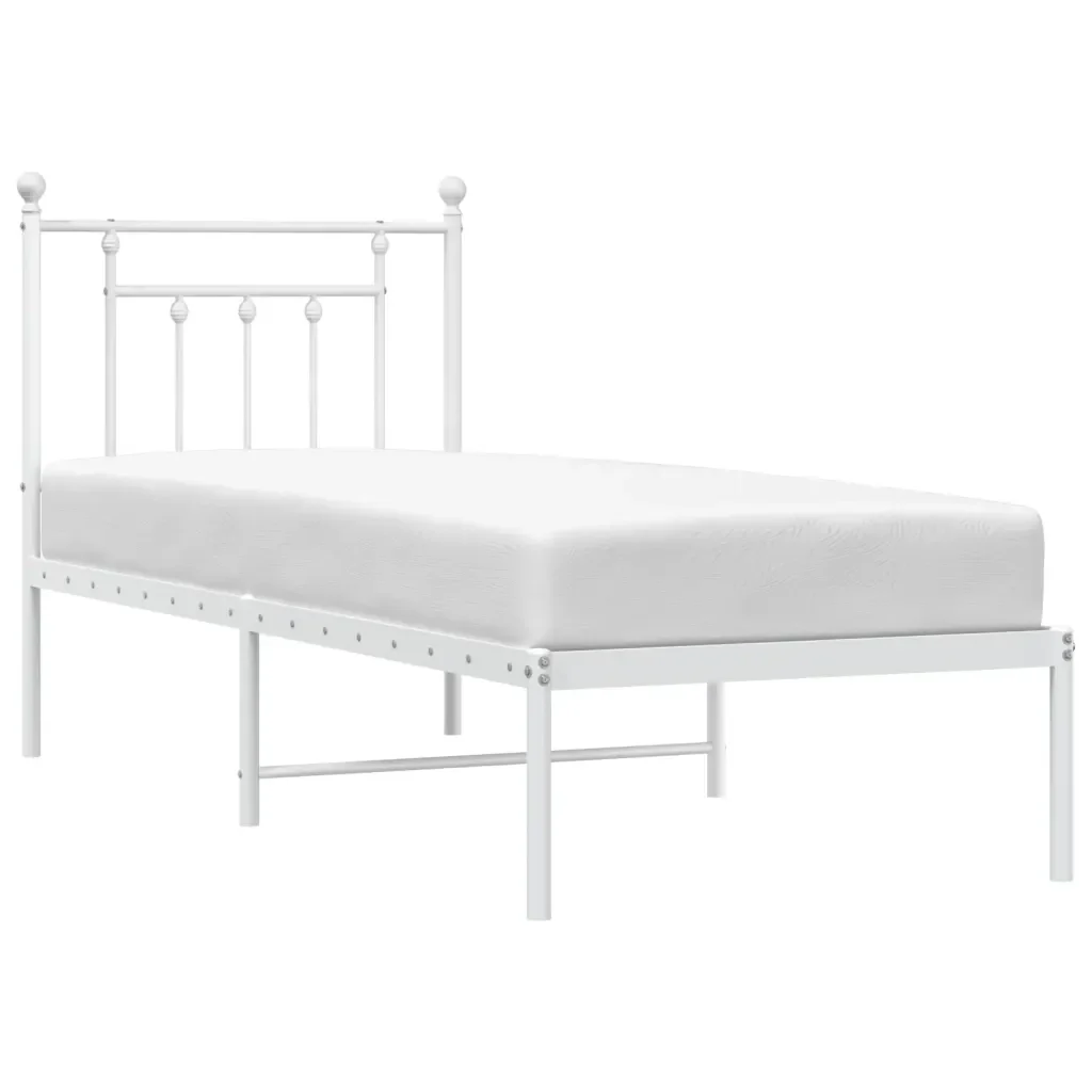 Letto singolo | Letto per adulti | Giroletto senza Materaso con Testiera Metallo Bianco 75x190 cm - Image 5