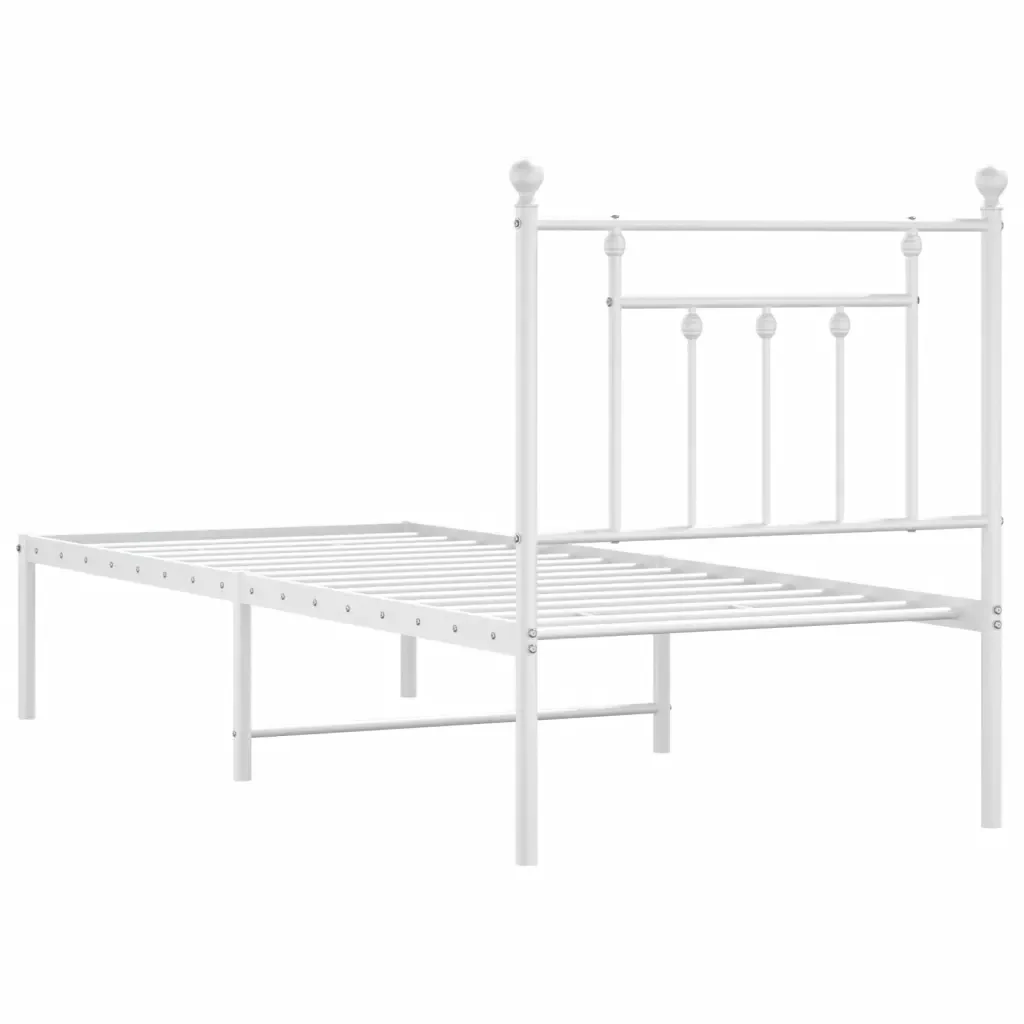 Letto singolo | Letto per adulti | Giroletto senza Materaso con Testiera Metallo Bianco 75x190 cm - Image 8