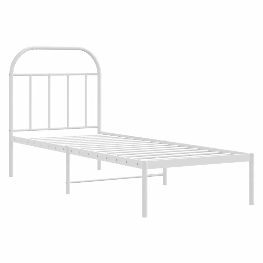 Letto singolo | Letto per adulti | Giroletto senza Materaso con Testiera Metallo Bianco 75x190 cm - Image 3