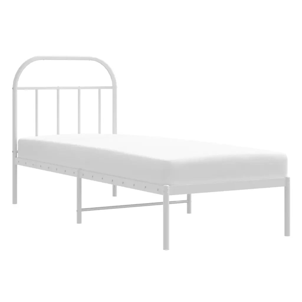 Letto singolo | Letto per adulti | Giroletto senza Materaso con Testiera Metallo Bianco 75x190 cm - Image 5