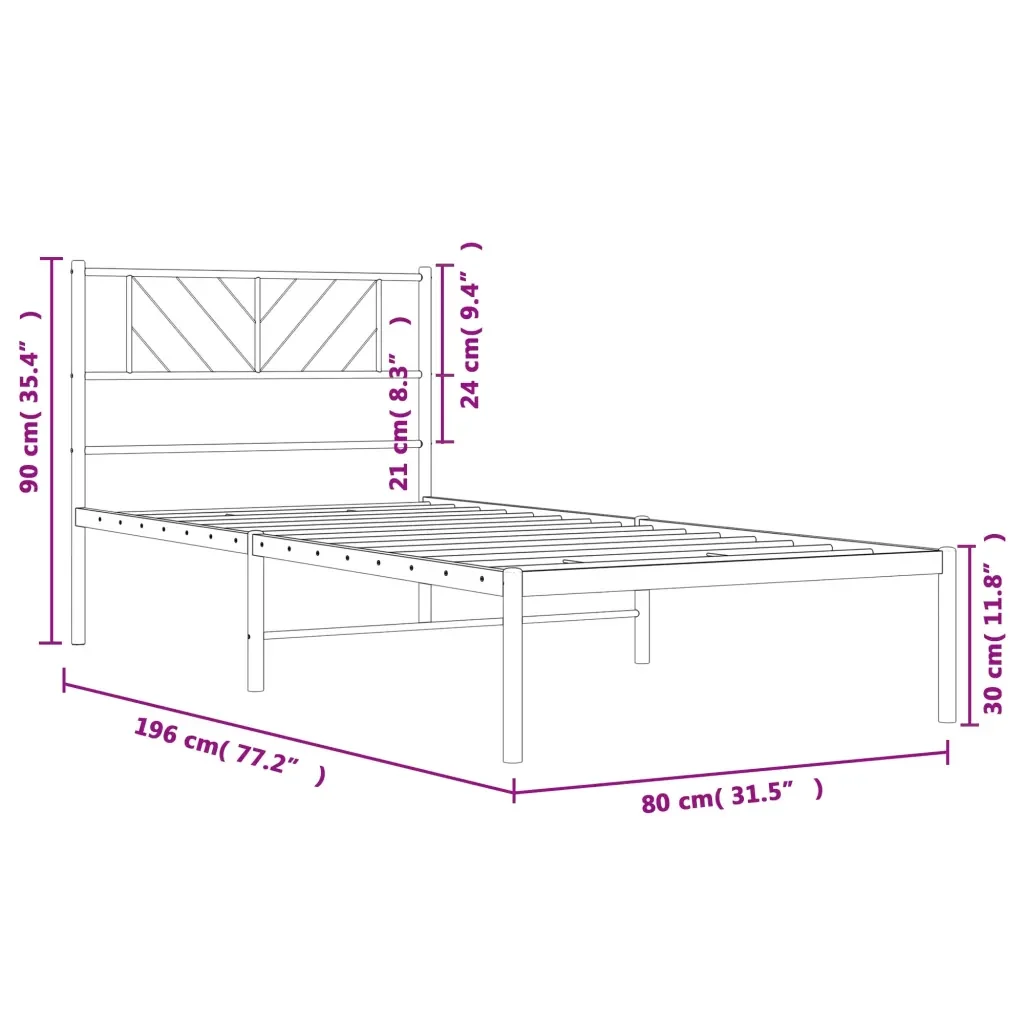Letto singolo | Letto per adulti | Giroletto senza Materaso con Testiera Metallo Bianco 75x190 cm - Image 9