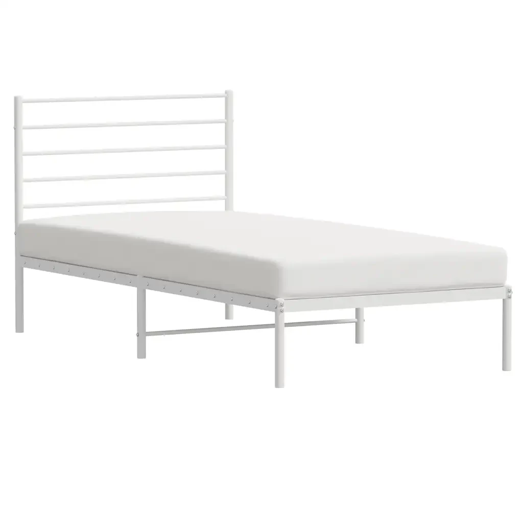 Letto singolo | Letto per adulti | Giroletto senza Materaso con Testiera Metallo Bianco 75x190 cm - Image 5
