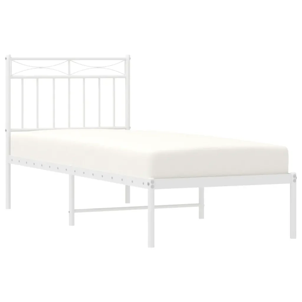 Letto singolo | Letto per adulti | Giroletto senza Materaso con Testiera Metallo Bianco 75x190 cm - Image 4