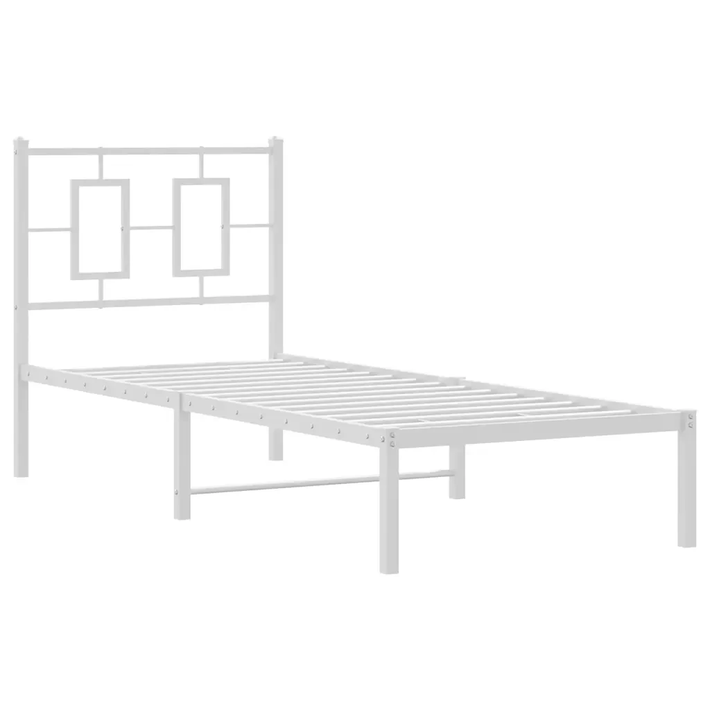 Letto singolo | Letto per adulti | Giroletto senza Materaso con Testiera Metallo Bianco 75x190 cm - Image 4