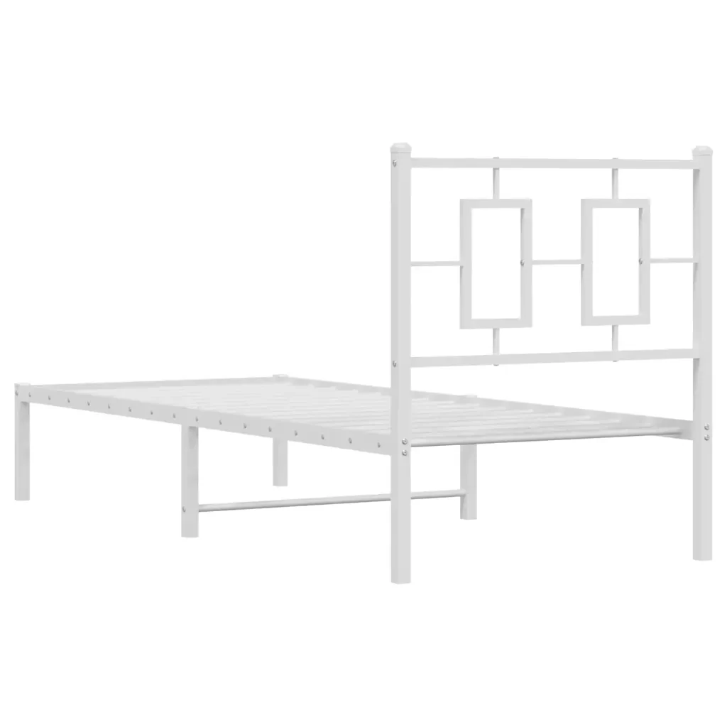 Letto singolo | Letto per adulti | Giroletto senza Materaso con Testiera Metallo Bianco 75x190 cm - Image 7
