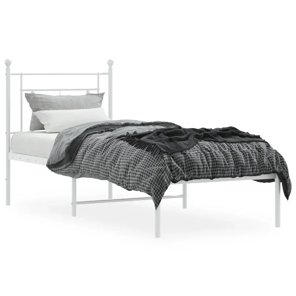 Letto singolo | Letto per adulti | Giroletto senza Materaso con Testiera Metallo Bianco 75x190 cm - Image 3