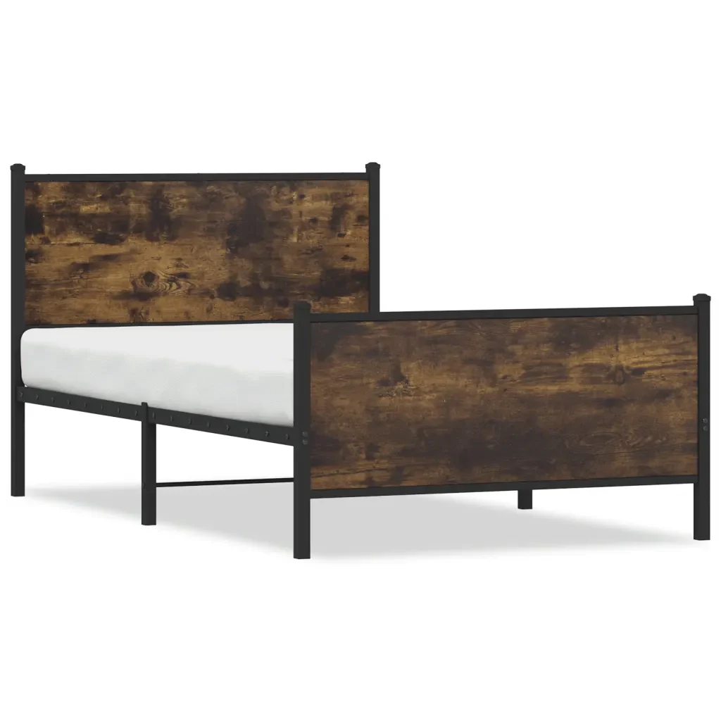 Letto singolo | Letto per adulti | Giroletto senza Materaso in Metallo Rovere Fumo 100x190 cm