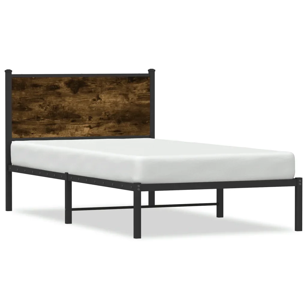 Letto singolo | Letto per adulti | Giroletto senza Materaso in Metallo Rovere Fumo 100x190 cm
