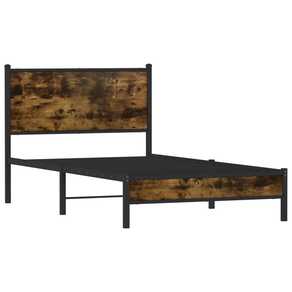 Letto singolo | Letto per adulti | Giroletto senza Materaso in Metallo Rovere Fumo 100x190 cm - Image 3