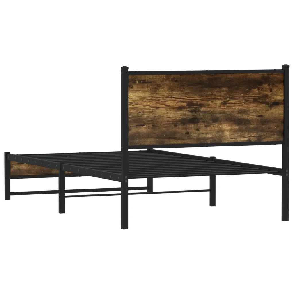 Letto singolo | Letto per adulti | Giroletto senza Materaso in Metallo Rovere Fumo 100x190 cm - Image 7