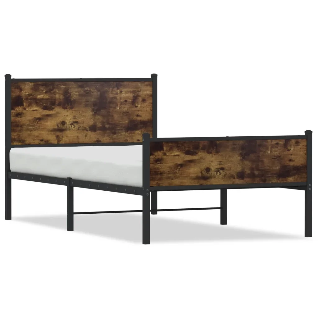 Letto singolo | Letto per adulti | Giroletto senza Materaso in Metallo Rovere Fumo 100x190 cm