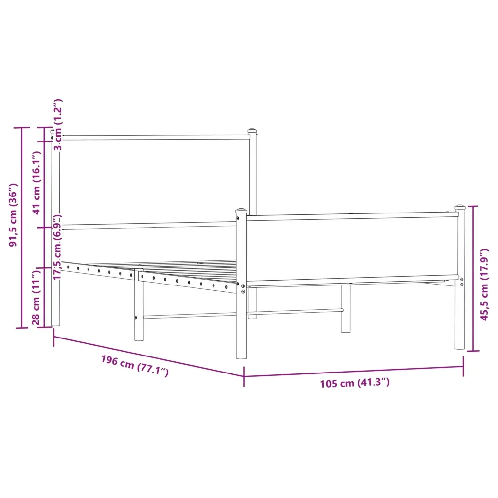 Letto singolo | Letto per adulti | Giroletto senza Materaso in Metallo Rovere Fumo 100x190 cm - Image 10