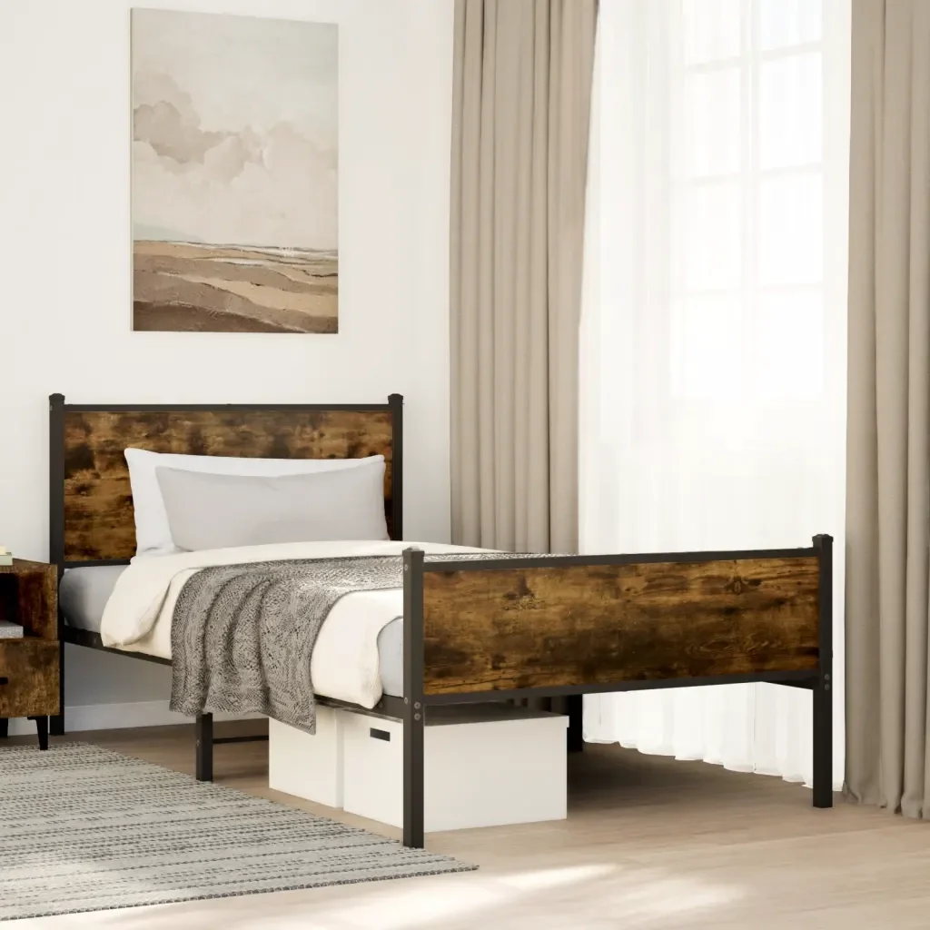 Letto singolo | Letto per adulti | Giroletto senza Materaso in Metallo Rovere Fumo 100x190 cm - Image 2