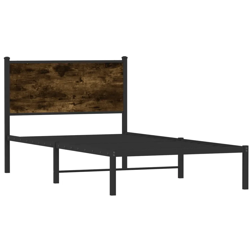 Letto singolo | Letto per adulti | Giroletto senza Materaso in Metallo Rovere Fumo 100x190 cm - Image 4