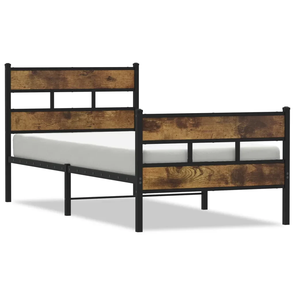 Letto singolo | Letto per adulti | Giroletto senza Materaso in Metallo Rovere Fumo 100x190 cm