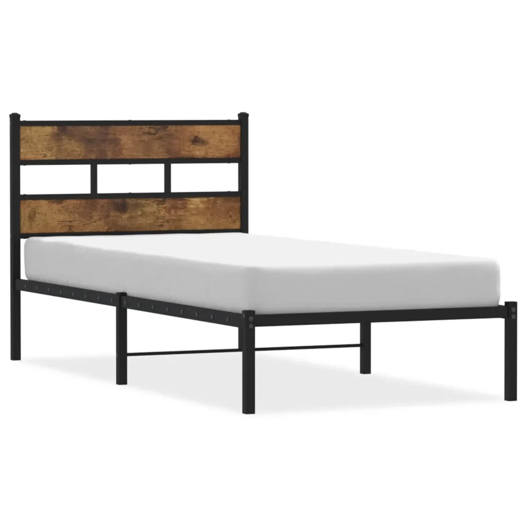Letto singolo | Letto per adulti | Giroletto senza Materaso in Metallo Rovere Fumo 100x200 cm