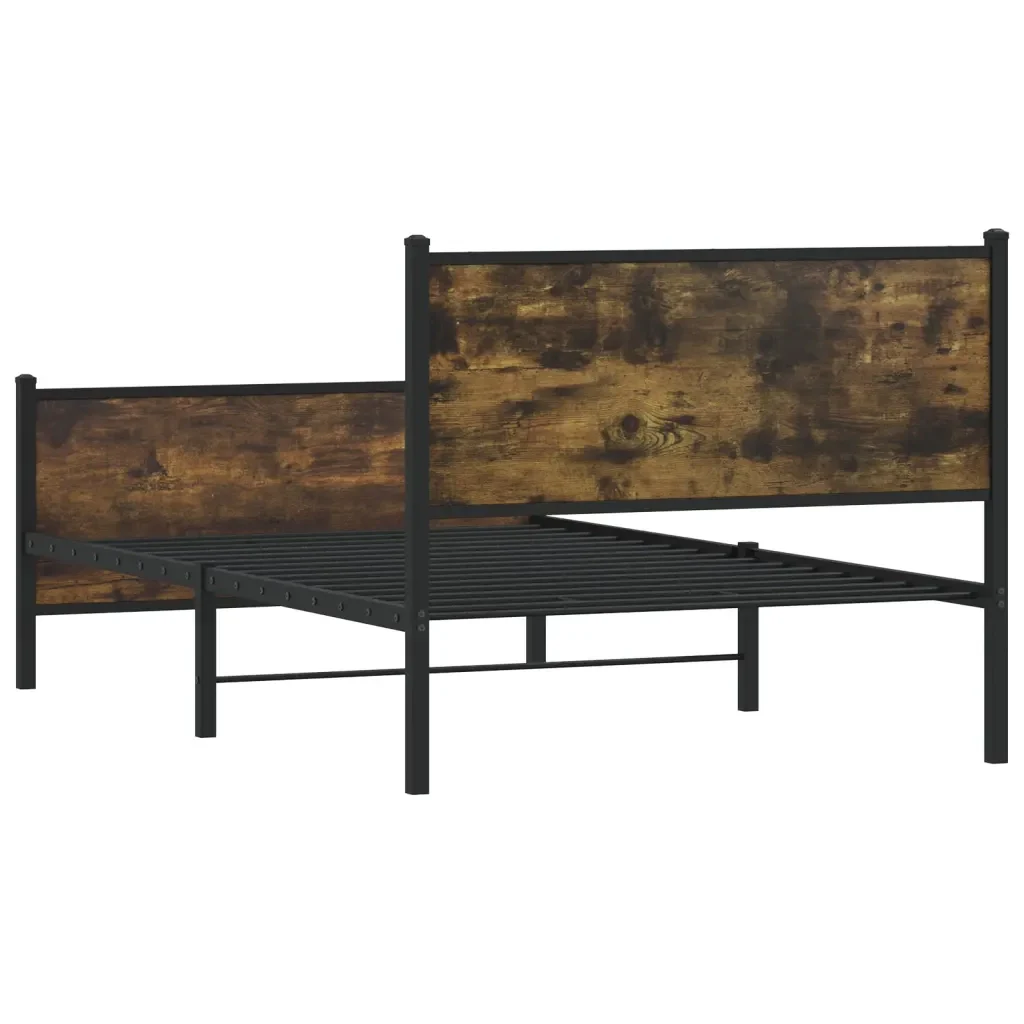 Letto singolo | Letto per adulti | Giroletto senza Materaso in Metallo Rovere Fumo 100x200 cm - Image 7