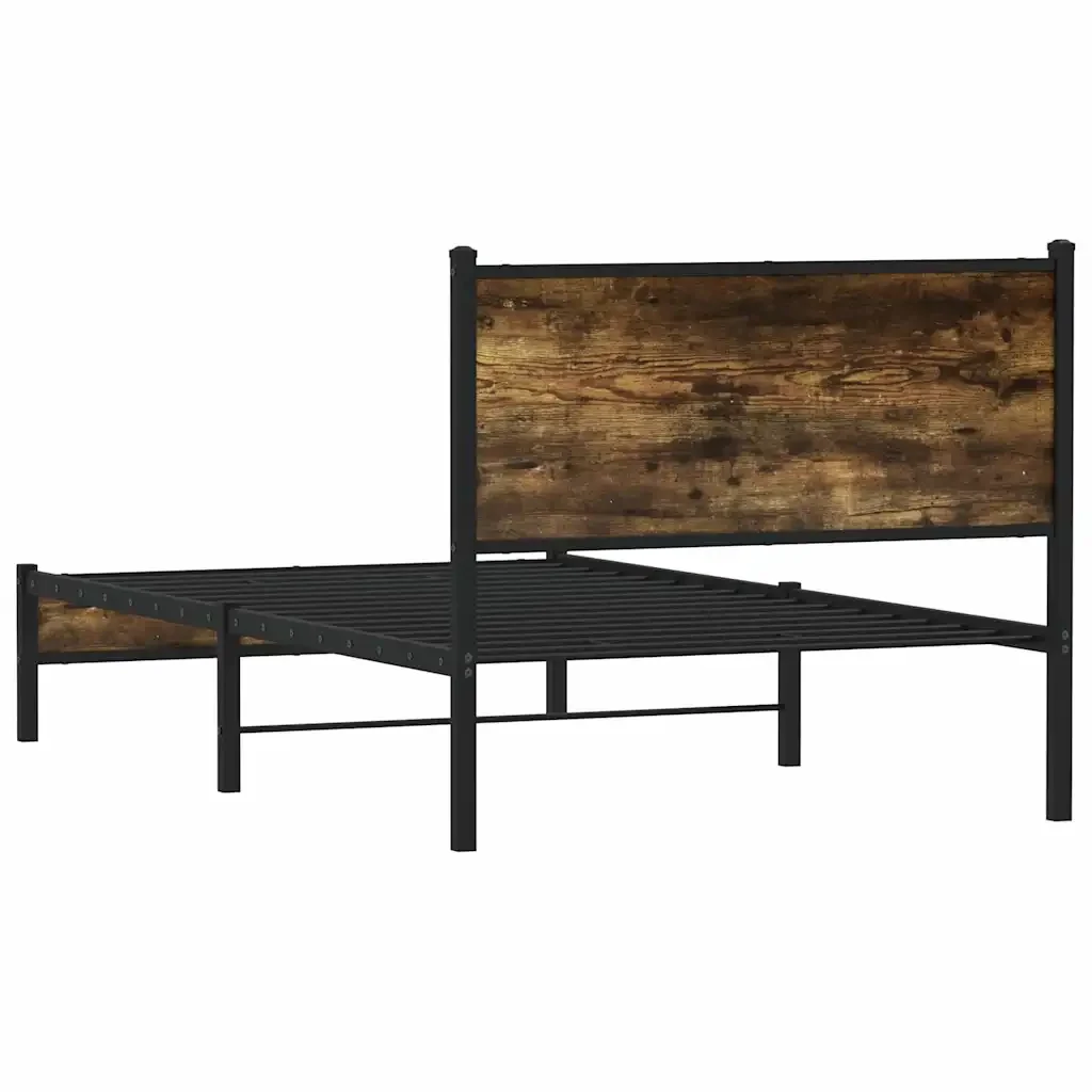 Letto singolo | Letto per adulti | Giroletto senza Materaso in Metallo Rovere Fumo 100x200 cm - Image 7