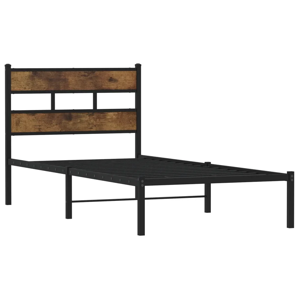 Letto singolo | Letto per adulti | Giroletto senza Materaso in Metallo Rovere Fumo 100x200 cm - Image 3