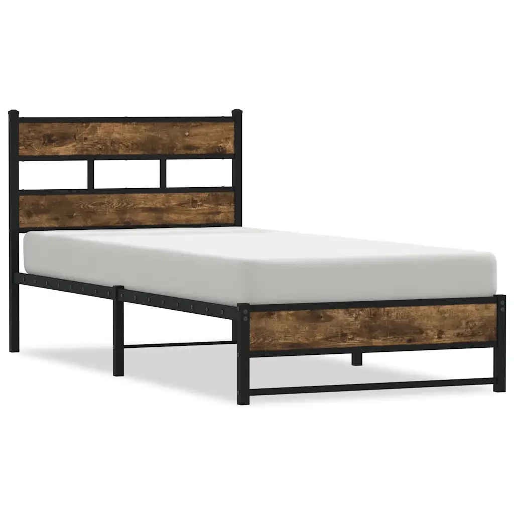Letto singolo | Letto per adulti | Giroletto senza Materaso in Metallo Rovere Fumo 100x200 cm