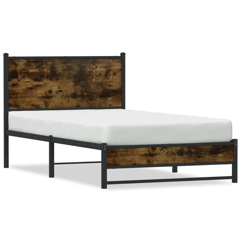 Letto singolo | Letto per adulti | Giroletto senza Materaso in Metallo Rovere Fumo 107x203 cm