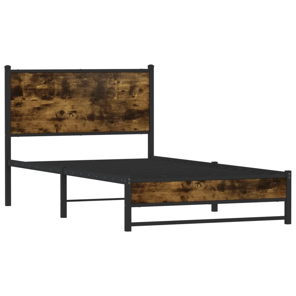 Letto singolo | Letto per adulti | Giroletto senza Materaso in Metallo Rovere Fumo 107x203 cm - Image 3