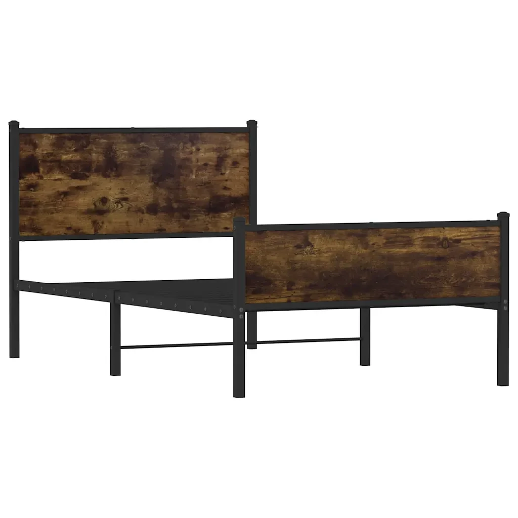 Letto singolo | Letto per adulti | Giroletto senza Materaso in Metallo Rovere Fumo 107x203 cm - Image 4