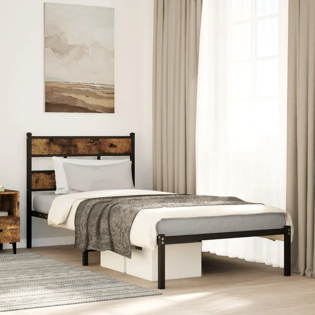 Letto singolo | Letto per adulti | Giroletto senza Materaso in Metallo Rovere Fumo 107x203 cm - Image 2