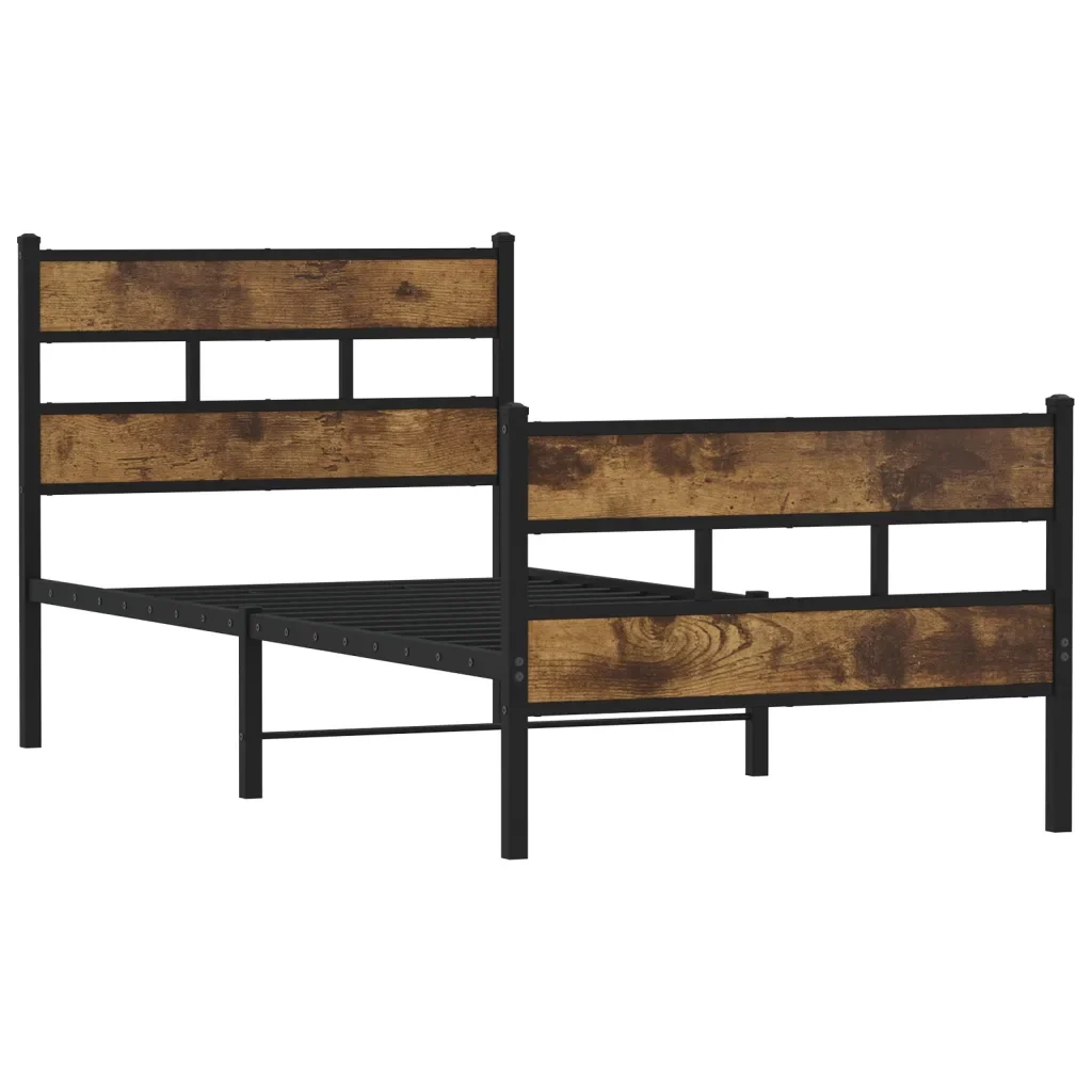 Letto singolo | Letto per adulti | Giroletto senza Materaso in Metallo Rovere Fumo 107x203 cm - Image 3