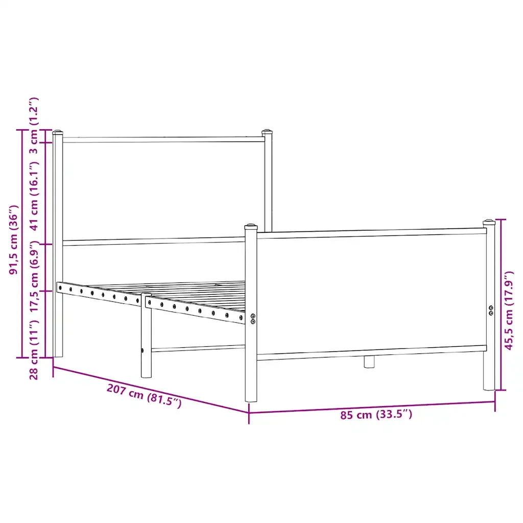 Letto singolo | Letto per adulti | Giroletto senza Materaso in Metallo Rovere Fumo 80x200 cm - Image 10