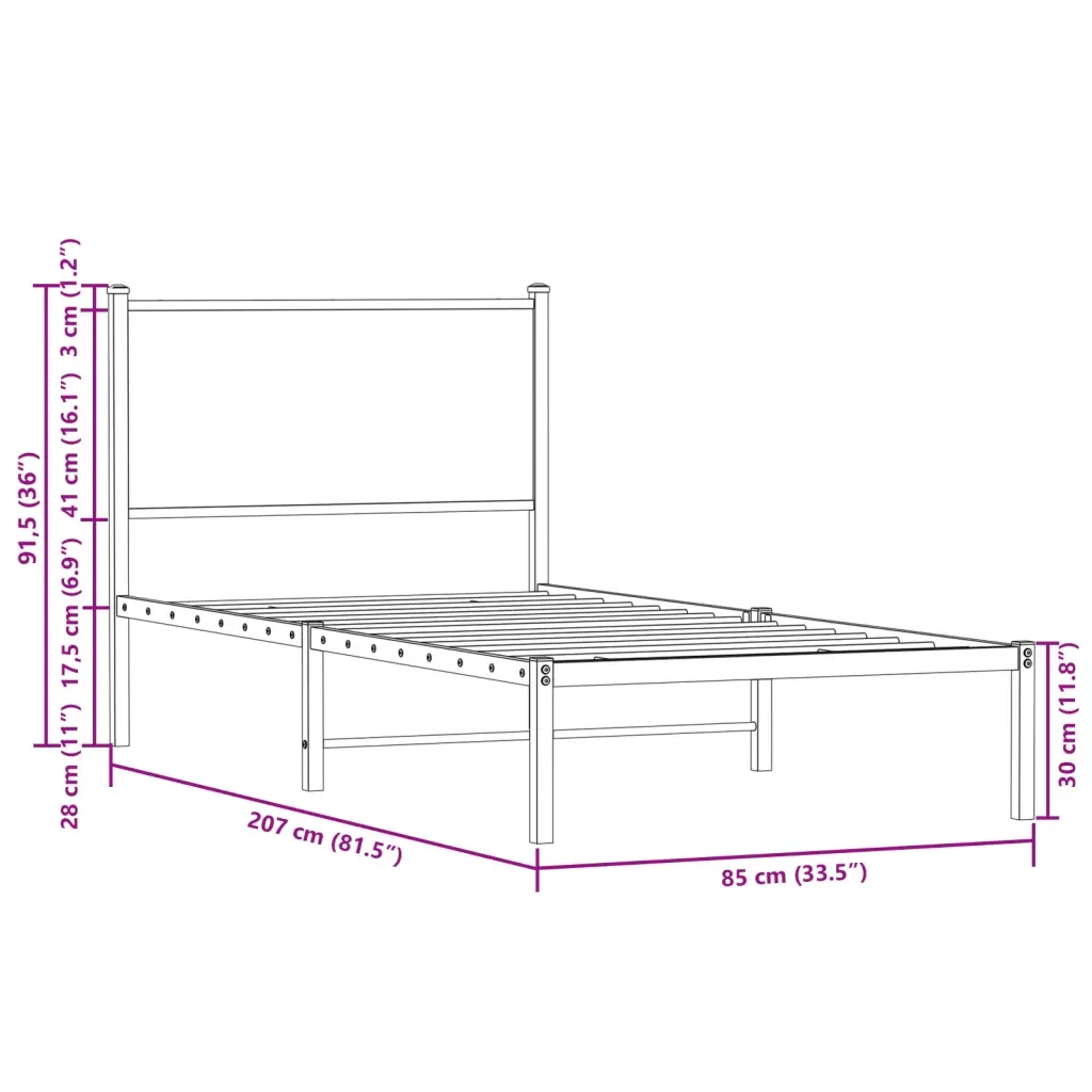 Letto singolo | Letto per adulti | Giroletto senza Materaso in Metallo Rovere Fumo 80x200 cm - Image 10