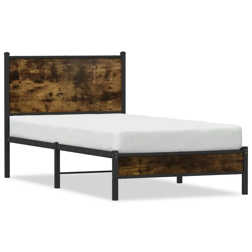 Letto singolo | Letto per adulti | Giroletto senza Materaso in Metallo Rovere Fumo 80x200 cm