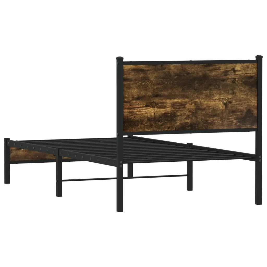 Letto singolo | Letto per adulti | Giroletto senza Materaso in Metallo Rovere Fumo 80x200 cm - Image 7