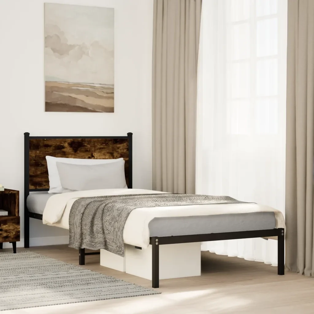 Letto singolo | Letto per adulti | Giroletto senza Materaso in Metallo Rovere Fumo 80x200 cm - Image 2