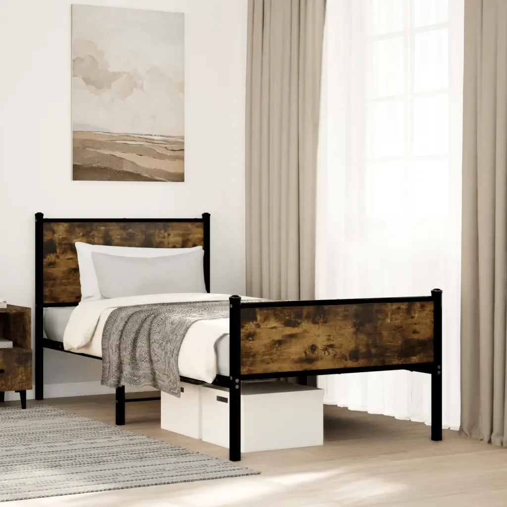 Letto singolo | Letto per adulti | Giroletto senza Materaso in Metallo Rovere Fumo 80x200 cm - Image 2
