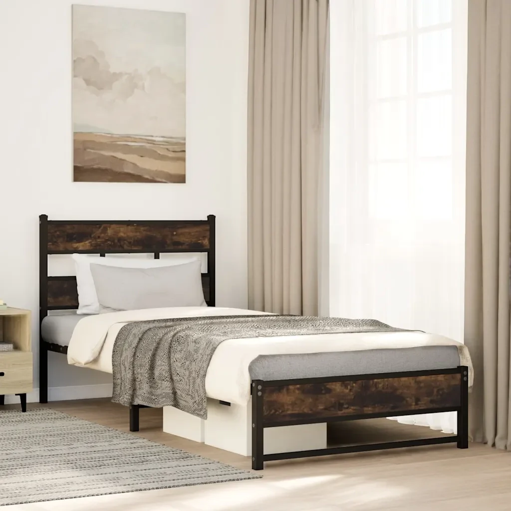 Letto singolo | Letto per adulti | Giroletto senza Materaso in Metallo Rovere Fumo 80x200 cm - Image 2