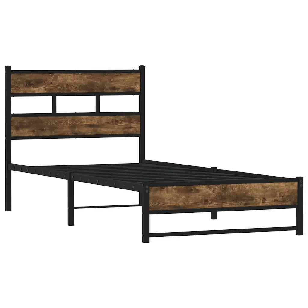 Letto singolo | Letto per adulti | Giroletto senza Materaso in Metallo Rovere Fumo 90x190 cm - Image 4